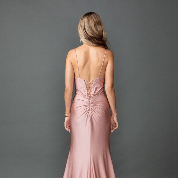 New Rhinestones Embellished Prom Gown w/ Twisted Front & Lace Up Back DQ 4553 - Picture 6 of 8